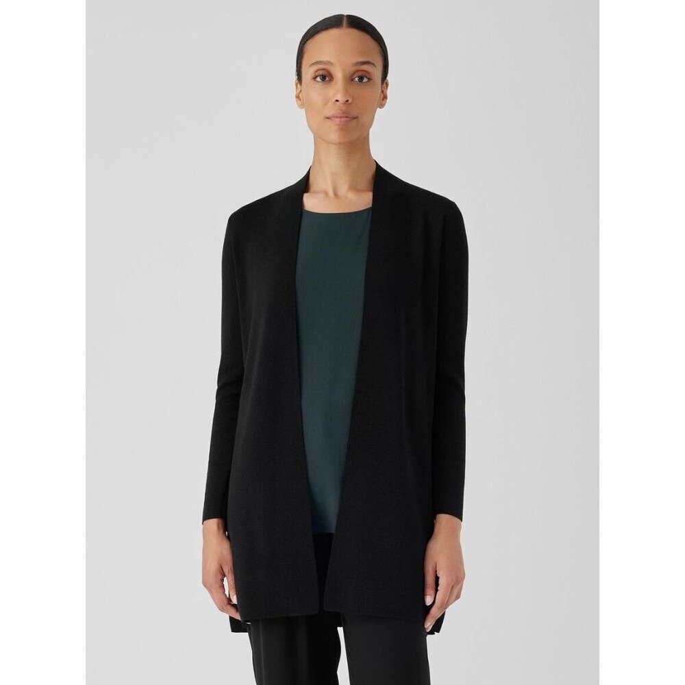 Eileen Fisher Black Open Front Cardigan Jacket